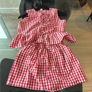 SHEIN Red and White Gingham Peplum Two-Piece Set